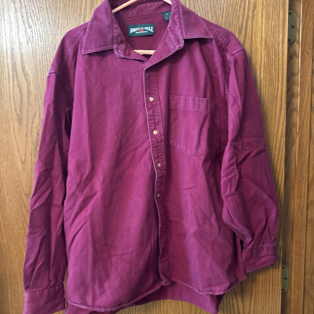 American Eagle Men's‎ Long Sleeve Button Down Thick Shirt Sz XL Bourgendy
